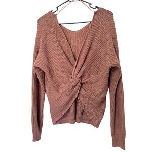 Love Tree Knotted / Twisted Back Sweater Long Sleeve Size Large Brown Reversible